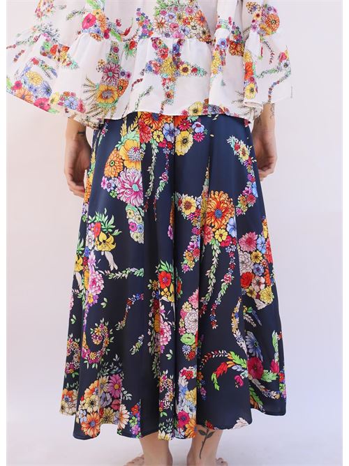 Gonna pantalone in seta a fiori Laboratorio Capri | IRISFIORIPESCIBLU